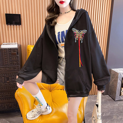 Tasuta naiste dressipluus tikitud liblika ja kapuutsiga