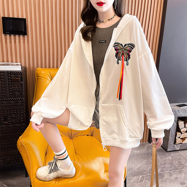 Tasuta naiste dressipluus tikitud liblika ja kapuutsiga