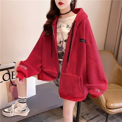 Φαρδύ μοντέλο γυναικείο φούτερ με κορδόνια και κεντητή επιγραφή