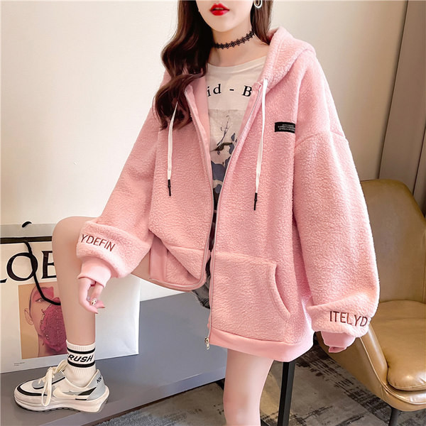 Φαρδύ μοντέλο γυναικείο φούτερ με κορδόνια και κεντητή επιγραφή