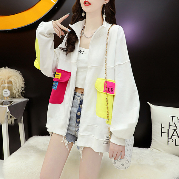 Γυναικείο φούτερ με χρωματιστές τσέπες - φαρδύ μοντέλο