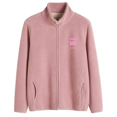 Puha női pulóver magas gallérú cipzárral és felirattal