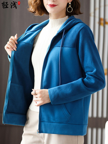 Uue mudeli kapuutsiga naiste sportlik dressipluus - sinine ja hall