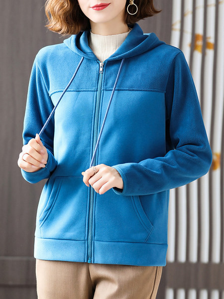 Uue mudeli kapuutsiga naiste sportlik dressipluus - sinine ja hall