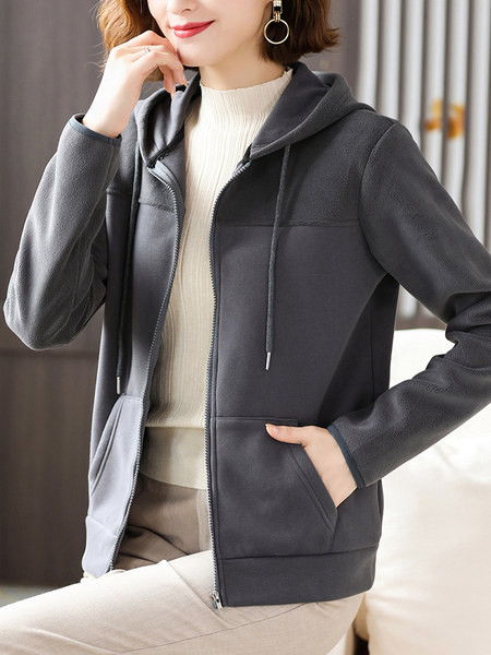 Uue mudeli kapuutsiga naiste sportlik dressipluus - sinine ja hall