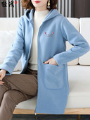 Γυναικείο μακρύ φούτερ με κουκούλα και επιγραφή