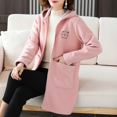 Γυναικείο μακρύ φούτερ με κουκούλα και επιγραφή