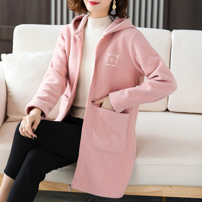 Γυναικείο μακρύ φούτερ με κουκούλα και επιγραφή