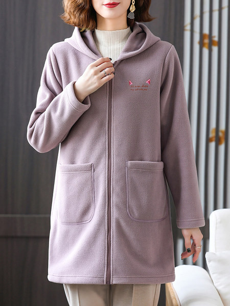 Γυναικείο μακρύ φούτερ με κουκούλα και επιγραφή