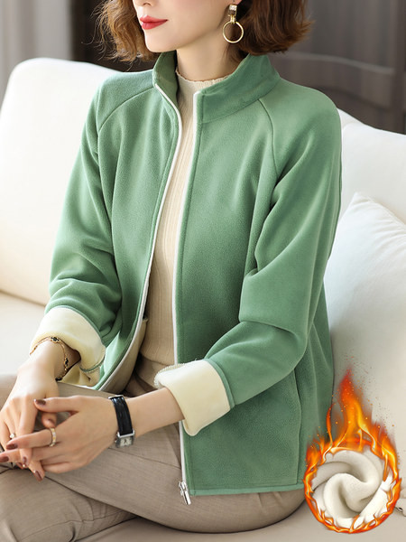 Női polár pulóver cipzárral - zöld színű