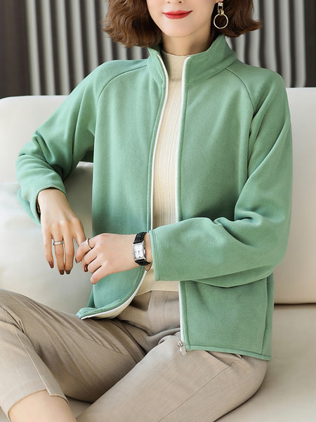 Női polár pulóver cipzárral - zöld színű