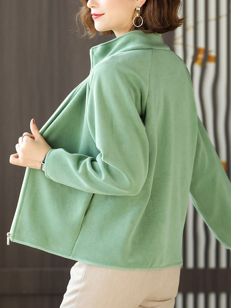 Női polár pulóver cipzárral - zöld színű