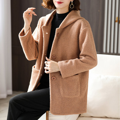 Naiste polar dressipluusi sirge mudel tasku ja kapuutsiga