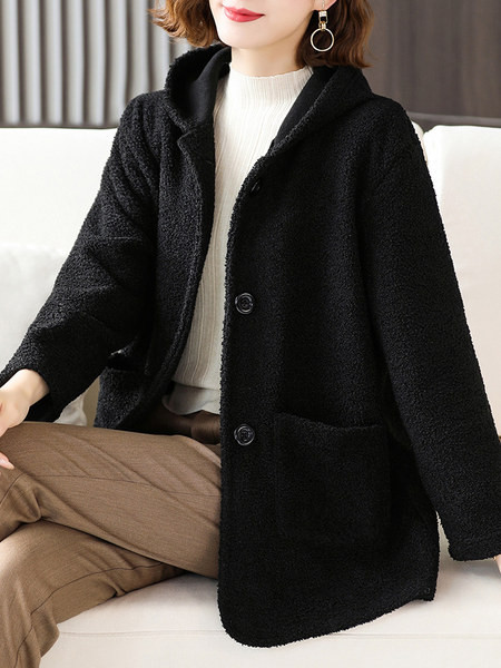 Naiste polar dressipluusi sirge mudel tasku ja kapuutsiga