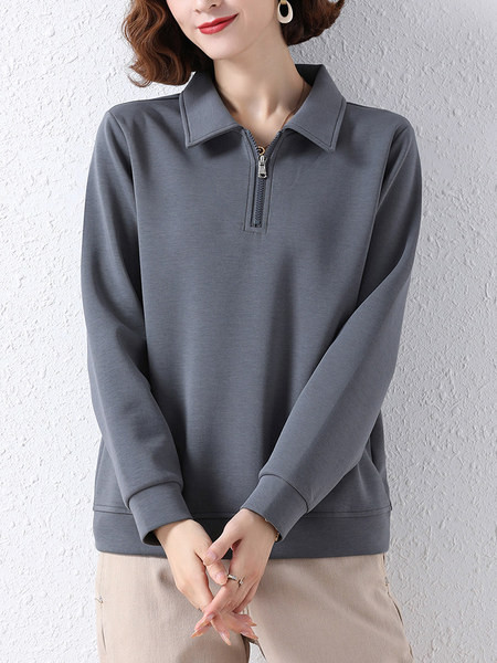 Klassikalise krae ja lukuga naiste dressipluus