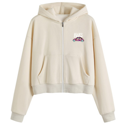 Κοντό γυναικείο φούτερ με φερμουάρ και κουκούλα