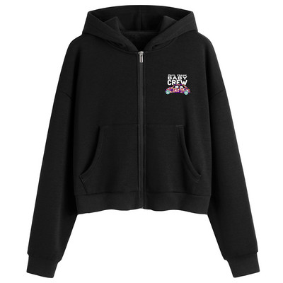 Κοντό γυναικείο φούτερ με φερμουάρ και κουκούλα