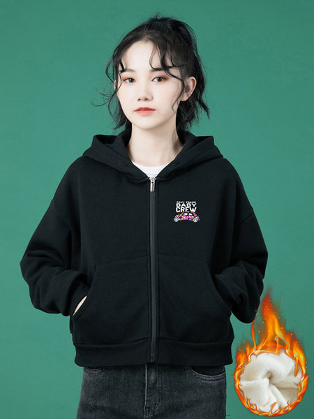 Κοντό γυναικείο φούτερ με φερμουάρ και κουκούλα