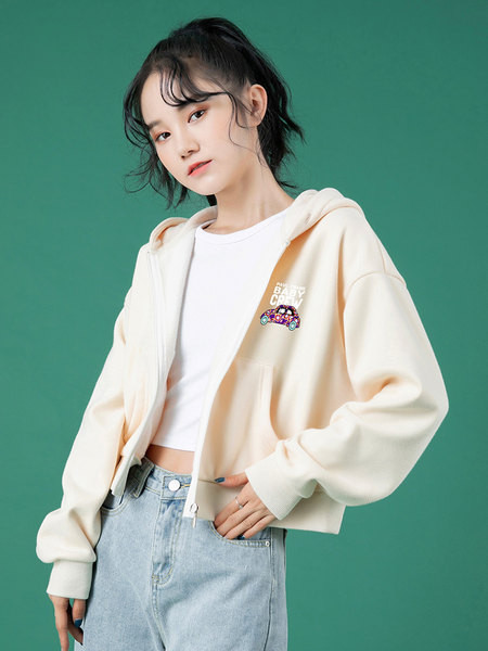 Κοντό γυναικείο φούτερ με φερμουάρ και κουκούλα