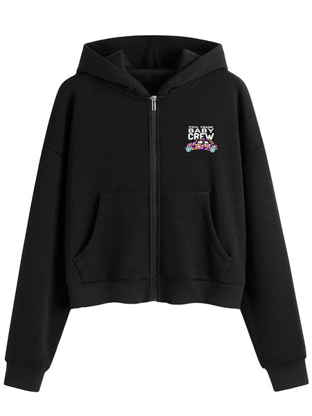 Κοντό γυναικείο φούτερ με φερμουάρ και κουκούλα