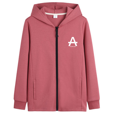 Õhuke kevadine kapuutsiga dressipluus ja tikitud kiri