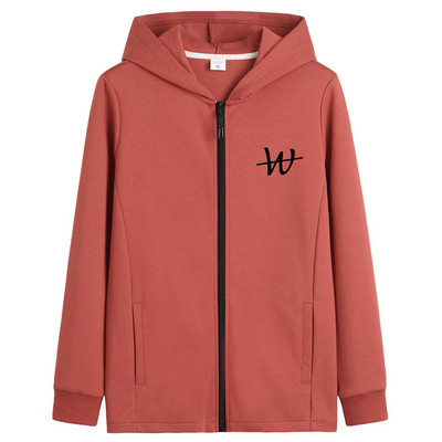 Õhuke kevadine kapuutsiga dressipluus ja tikitud kiri