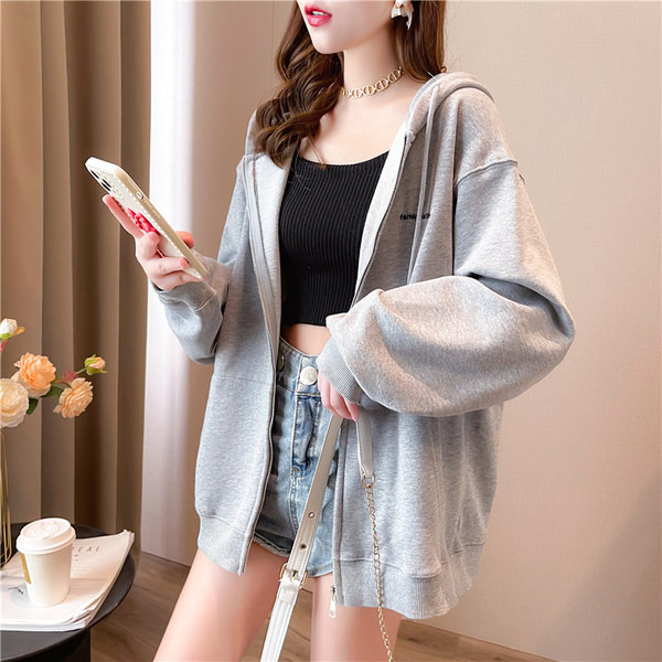 Naiste lai kapuutsi ja taskutega dressipluus - sinine ja hall