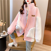 Naiste lai kohev kõrge kraega dressipluus - roosa ja must