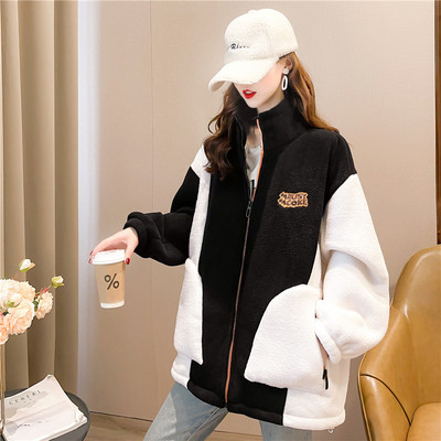 Naiste lai kohev kõrge kraega dressipluus - roosa ja must