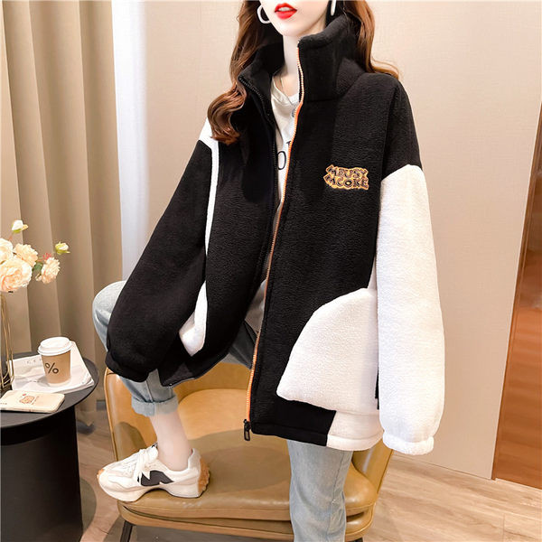 Naiste lai kohev kõrge kraega dressipluus - roosa ja must