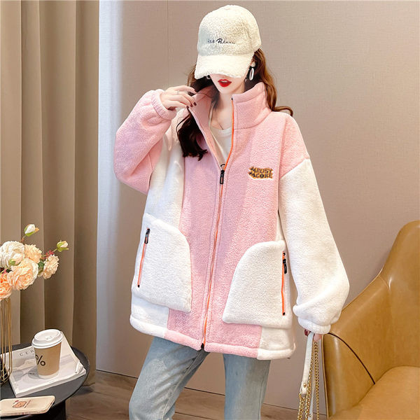 Naiste lai kohev kõrge kraega dressipluus - roosa ja must