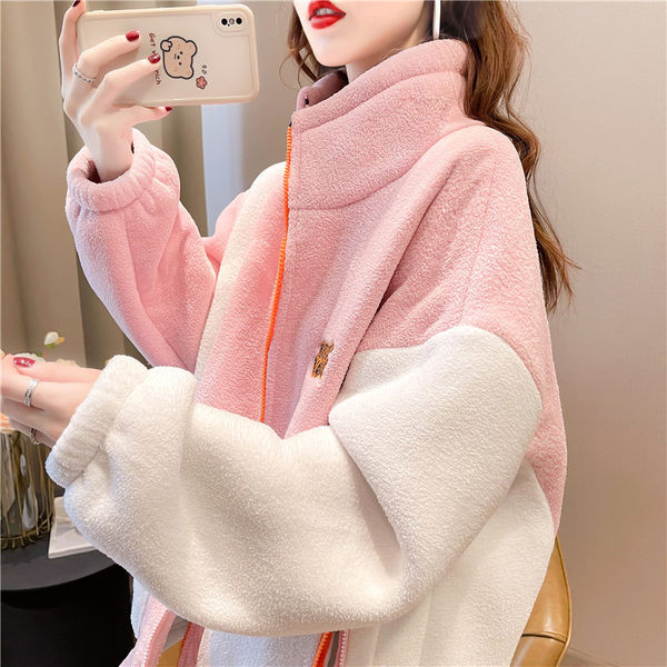 Naiste lai kohev kõrge kraega dressipluus - roosa ja must