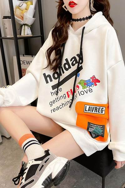 Γυναικείο φούτερ φθινοπώρου-χειμώνα με στάμπα και τσέπη