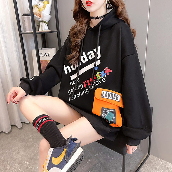 Γυναικείο φούτερ φθινοπώρου-χειμώνα με στάμπα και τσέπη