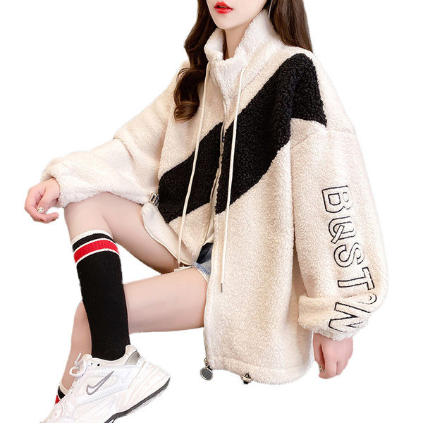 Uue mudeli kõrge kraega naiste suleline dressipluus - must ja beež