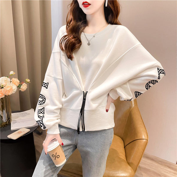 Μη τυποποιημένο γυναικείο φούτερ με στρογγυλή λαιμόκοψη και φαρδιά μανίκια