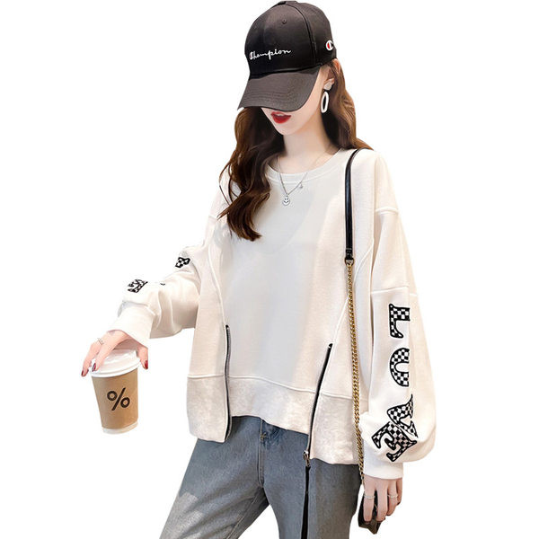 Μη τυποποιημένο γυναικείο φούτερ με στρογγυλή λαιμόκοψη και φαρδιά μανίκια