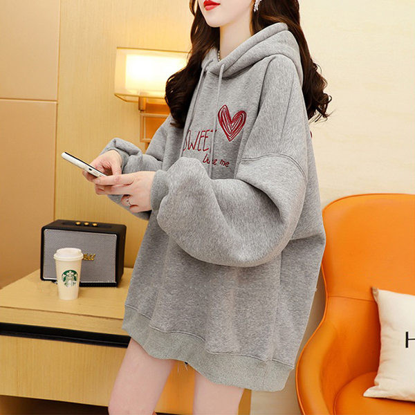 Γυναικείο μακρύ φούτερ με κέντημα και κουκούλα