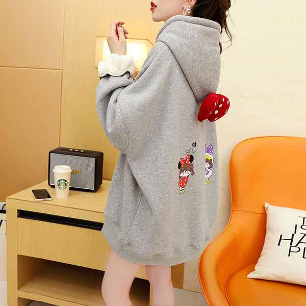 Γυναικείο μακρύ φούτερ με κέντημα και κουκούλα