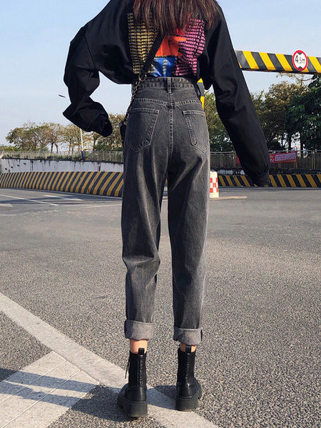 Moodsad kõrge vöökohaga naiste teksad – sinine ja hall