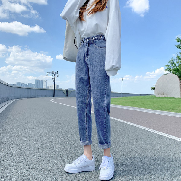 Sirge mudeli kõrge vöökohaga naiste teksad