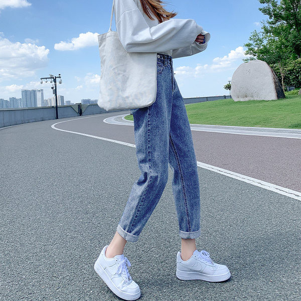 Sirge mudeli kõrge vöökohaga naiste teksad