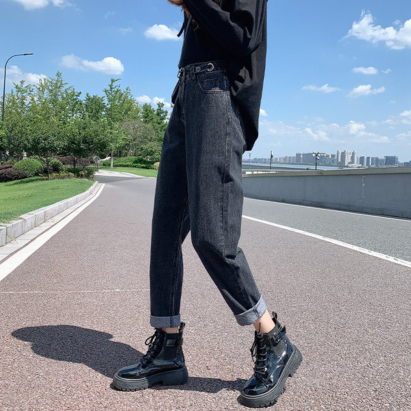 Sirge mudeli kõrge vöökohaga naiste teksad