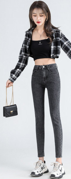 Uus kõrge vöökohaga elastsete naiste teksade mudel