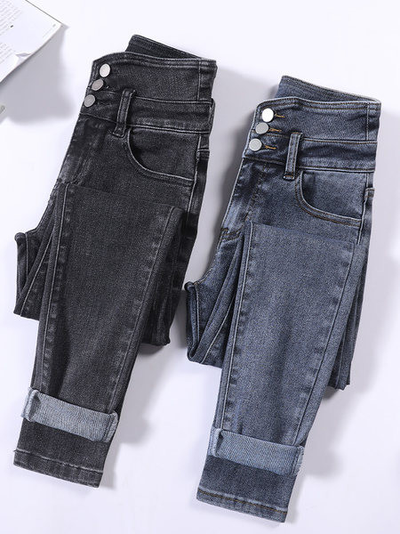 Naiste vabaaja teksapükstega nööpidega mudel