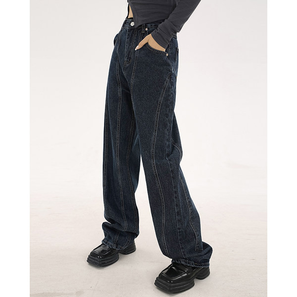 Lai must kõrge vöökohaga naiste teksapükste mudel