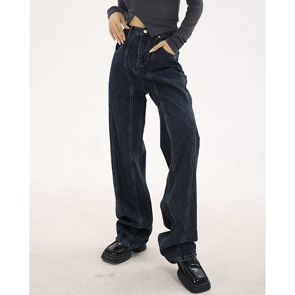 Lai must kõrge vöökohaga naiste teksapükste mudel