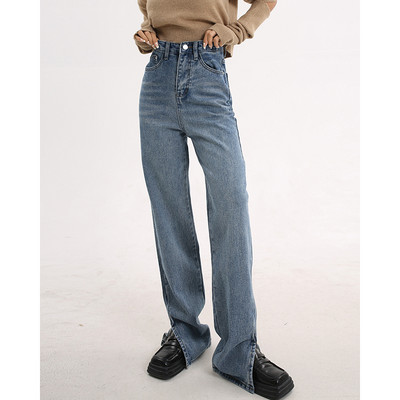 Sirge mudeli naiste teksad kõrge vöökoha ja lõhikutega