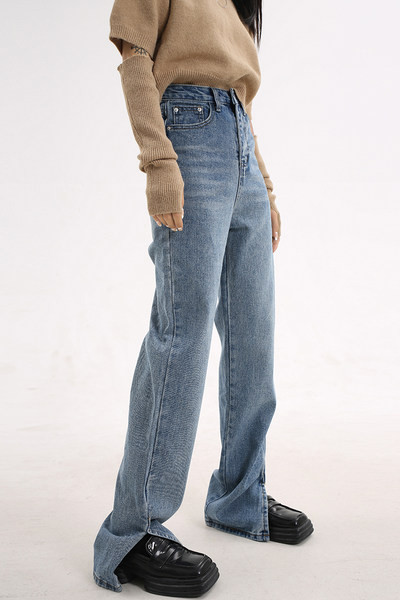 Sirge mudeli naiste teksad kõrge vöökoha ja lõhikutega