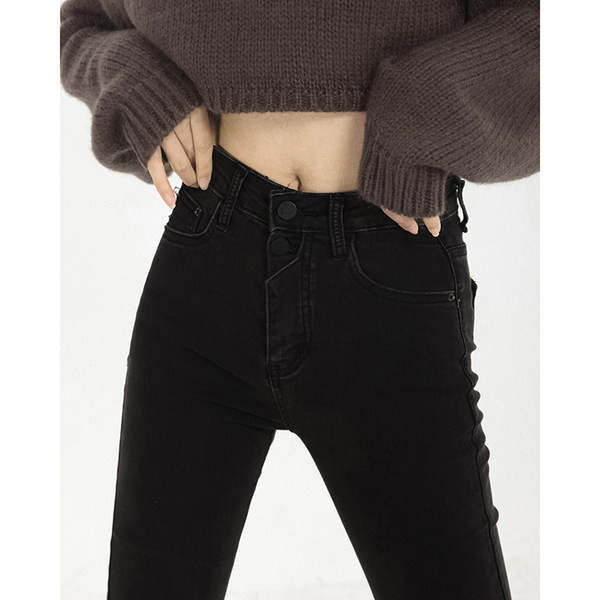 Naiste teksapükste sirge nööpkinnitusega mudel